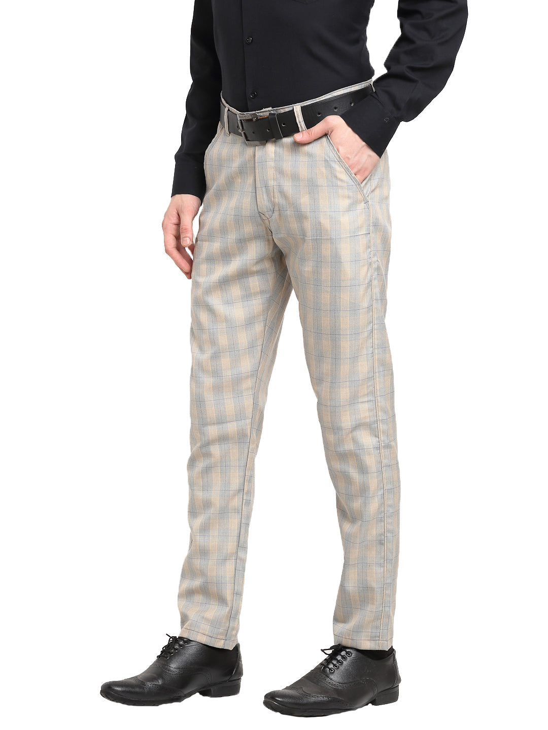 Sojanya (Since 1958) Men's Cotton Blend Navy Blue & Red Checked Formal  Trousers